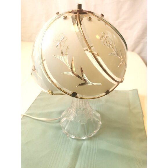 1940s-50s Frosted Glass Floral Lamp Dogwood Flower Base Art Deco Revival - Picture 2 of 13